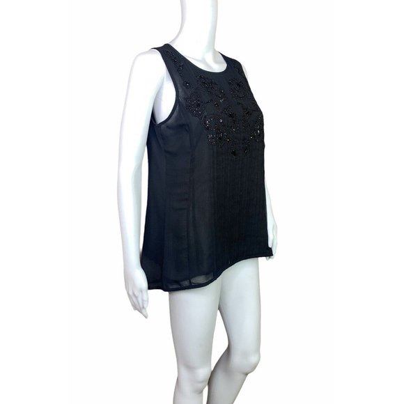 White House Black Market Black Sleeveless  Beaded Top Size 6 Small - Picture 2 of 7